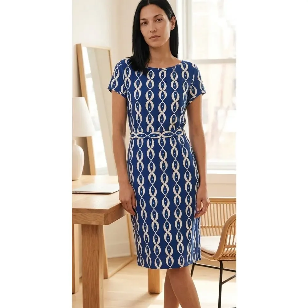 Leota Evil Eye Print Tie Waist Knee Length Dress Handmade NYC NWT Small - Picture 2 of 9